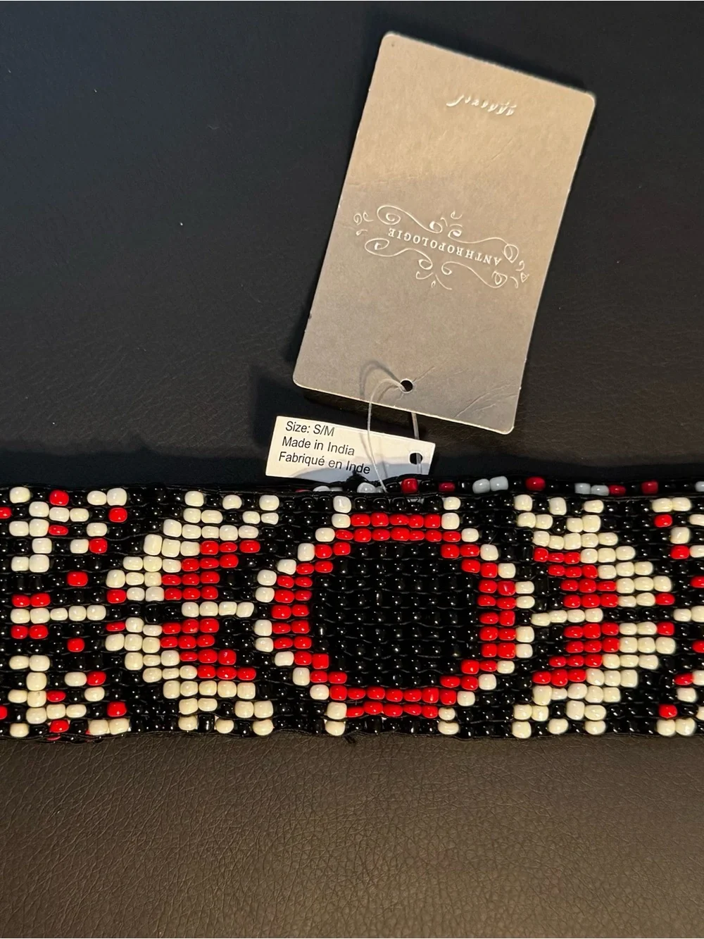 Anthropologie Black, Red & White Beaded Waist Belt